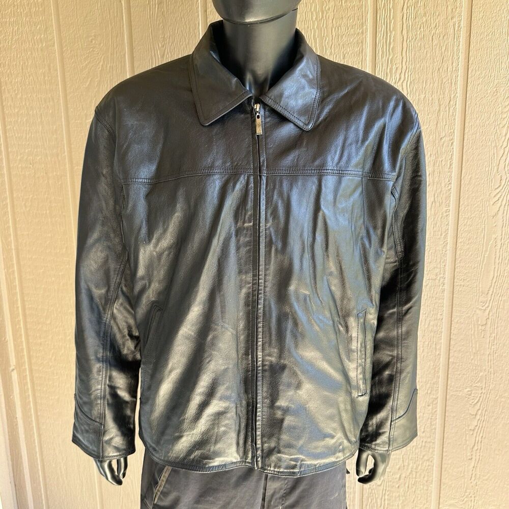 Leather‎ USA Jacket Mens XL Leather Zip Out Fur Lining Zip Up Motorcycle Biker